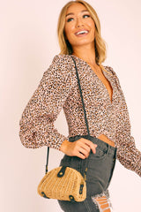 Natural Woven Faux Leather Detail Semi Circle Bag - Devyn