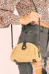 Natural Woven Faux Leather Detail Semi Circle Bag - Devyn