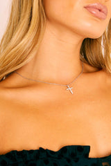 Silver Diamante Cross Necklace - Jouri