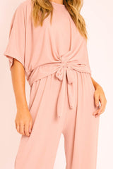 Pink Plisse Wide Leg Trouser and Top Co-ord - Hellen
