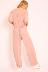 Pink Plisse Wide Leg Trouser and Top Co-ord - Hellen
