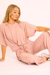 Pink Plisse Wide Leg Trouser and Top Co-ord - Hellen