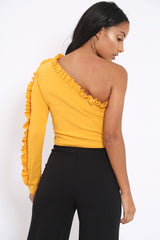 Mustard One Shoulder Ruffle Crop Top - Bethanie