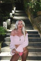 Pink Shirred Wrap Over Bardot Crop Top - Zuri