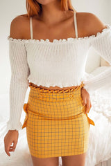 Yellow Blue Check Ruffle Waist Zip Front Skirt - Izzie