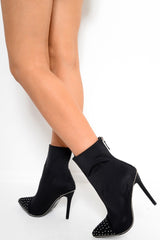 Black Studded Stiletto Sock Boot - Bethia