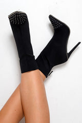 Black Studded Stiletto Sock Boot - Bethia