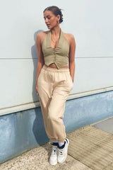 Stone Halterneck Plunge Waistcoat Top - Hazley