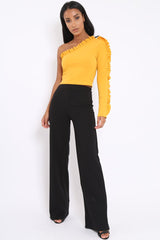 Mustard One Shoulder Ruffle Crop Top - Bethanie