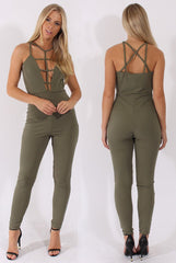 Khaki Front Harness Fitted Jumpsuit - Bette