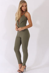 Khaki Front Harness Fitted Jumpsuit - Bette