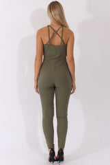 Khaki Front Harness Fitted Jumpsuit - Bette