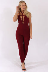 Wine Front Harness Fitted Jumpsuit - Bette