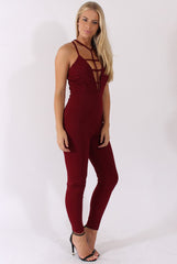 Wine Front Harness Fitted Jumpsuit - Bette