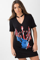 Black Ring Choker 'Rock & Roll' T-Shirt Dress - Betty