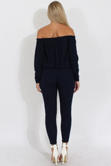 Navy Bardot Ripped Knee Jumpsuit - Betty