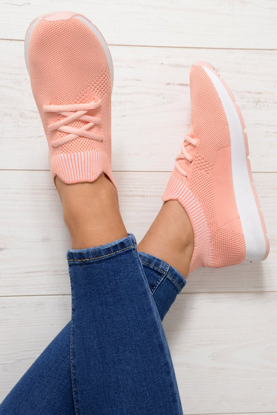 Pink Stretch Mesh Lace Up Trainers - Beulah