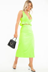 Neon Green Frill Hem Crop Top - Keya