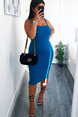 Blue Ribbed Frill Edge Midi Dress - Aalani