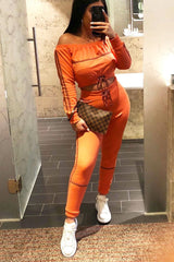 Coral Purple Stripe Detail Tie Waist Sweatshirt and Jogger Set - Zamiya