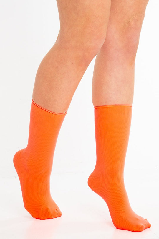 Neon Orange Rib Slouchy Tube Socks - Evangelina