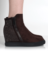 Tiffany Brown Suede Diamante Wedged Boots