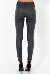 Skinny Fit High Waisted Leather Look Jeans - Bianca