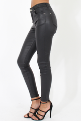 Skinny Fit High Waisted Leather Look Jeans - Bianca