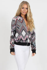 Black Patterned Bomber Jacket - Bianca
