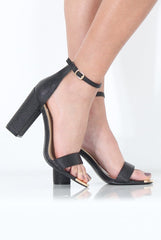 Black Lizard Open Toe Block Heels - Billie