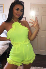 Neon Green Crepe Frill Playsuit - Luanna