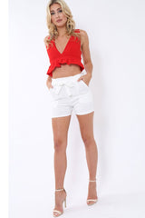 White Paperbag Tie Waist Shorts - Billie