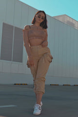 Rose Gold Metallic Bardot Frill Crop Top - Bindi