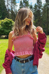 Red Gingham Shirred Crop Top - Eava