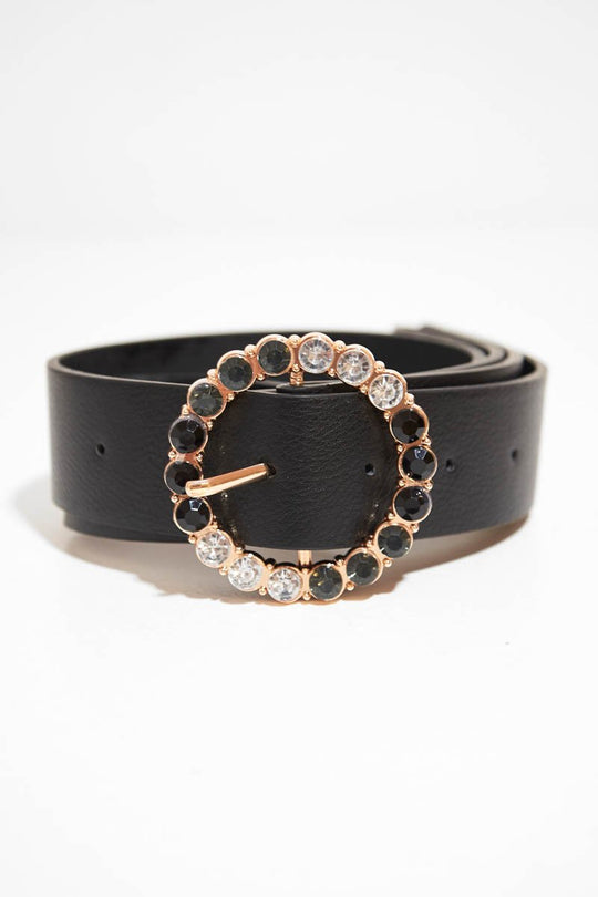 Black Diamante Buckle Belt - Jelena