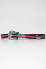 Black Red Stripe Skinny Western Belt - Hassie
