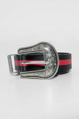 Black Red Stripe Skinny Western Belt - Hassie