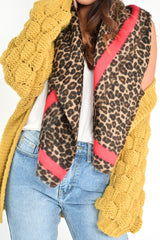 Brown Leopard Red Trim Large Scarf - Sharina