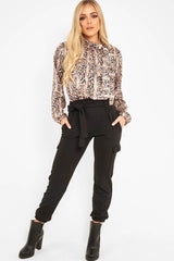 Black Belted Pocket Detail Cargo Trousers - Adalina