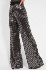 Black Glitter Wide Leg Trousers - Kimberlie