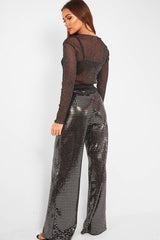 Black Glitter Wide Leg Trousers - Kimberlie