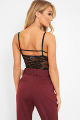 Black Satin Lace Cut Out Bodysuit - Aleiya