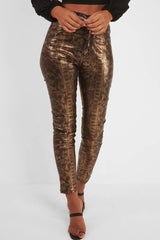 Gold Metallic Coated Snake Print Jeans - Tamsin