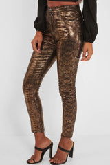 Gold Metallic Coated Snake Print Jeans - Tamsin