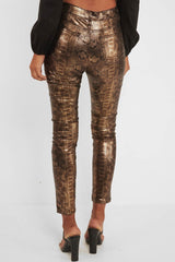 Gold Metallic Coated Snake Print Jeans - Tamsin