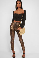 Gold Metallic Coated Snake Print Jeans - Tamsin