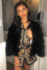 Black Gold Chain Print Belted Shirt Dress - Estie