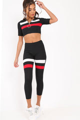 Black And Red Stripe Crop Top And Leggings Co-Ord - Ramey