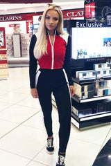 Black Red and White Colour Block Tracksuit - Kily