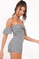 Black and White Striped Bardot Playsuit - Suzey